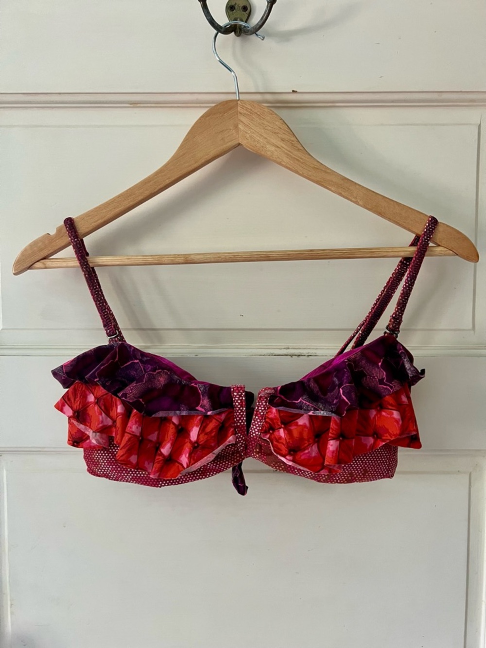 Maaji Red and Purple Ruffled Bikini Top